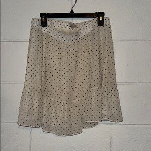 LOFT Asymmetrical Cream Skirt with Black Polka Dots
